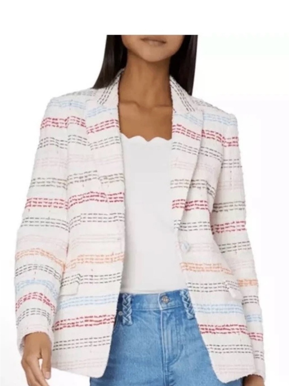 Milly White Multicolor Striped Tweed Blazer